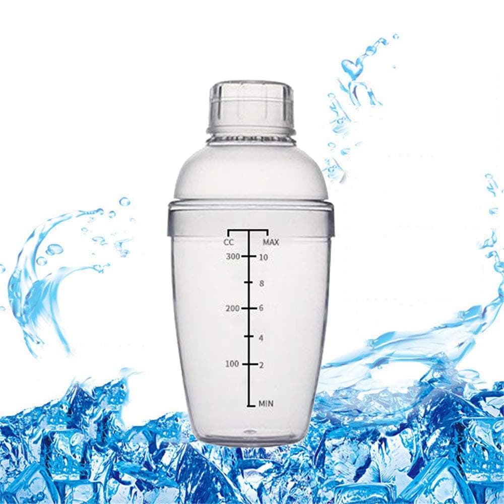 QINGJIANG Boston Cocktail Shaker Mixer Plastic with Measurement Bartender Tool Milk Tea Bar Home Cocktail Lovers (300ml)