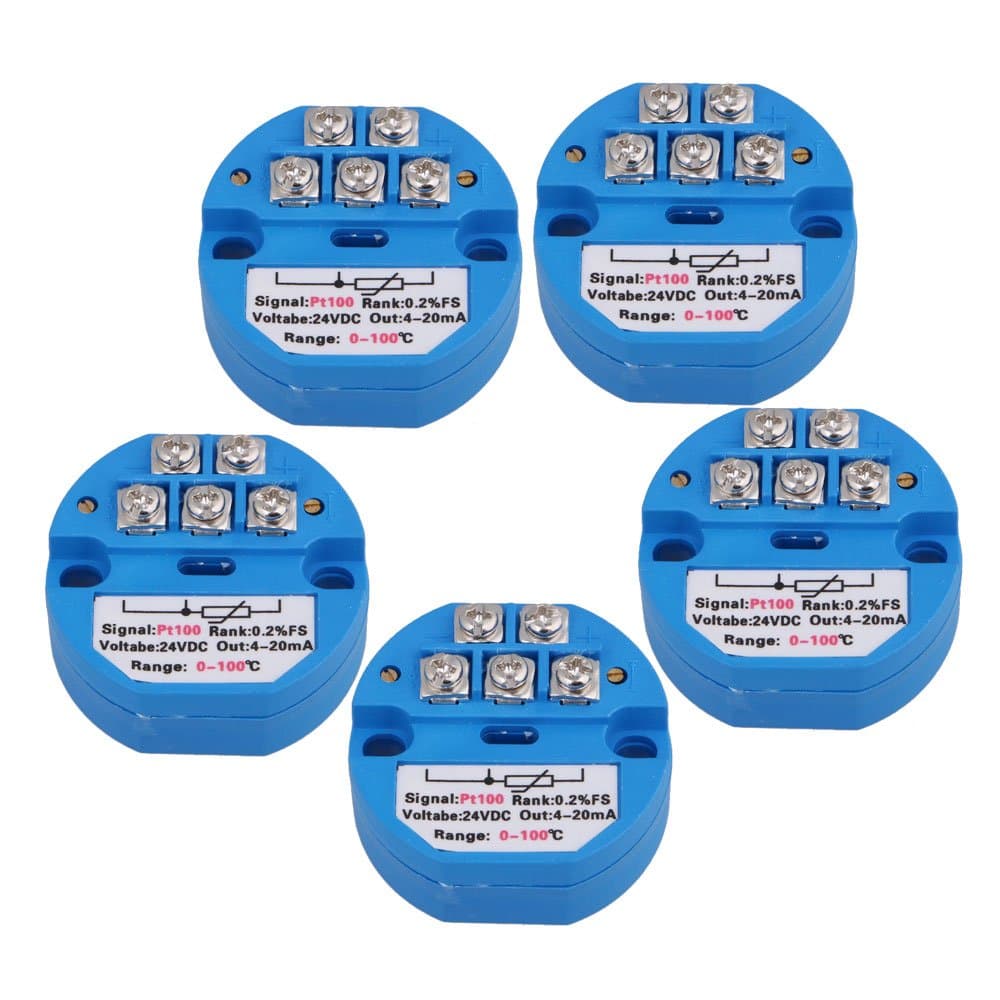 CNBTR Blue Plastic PT100 Temperature Transmitter Sensor 0-100C Input 4-20mA Output Blue Set of 5