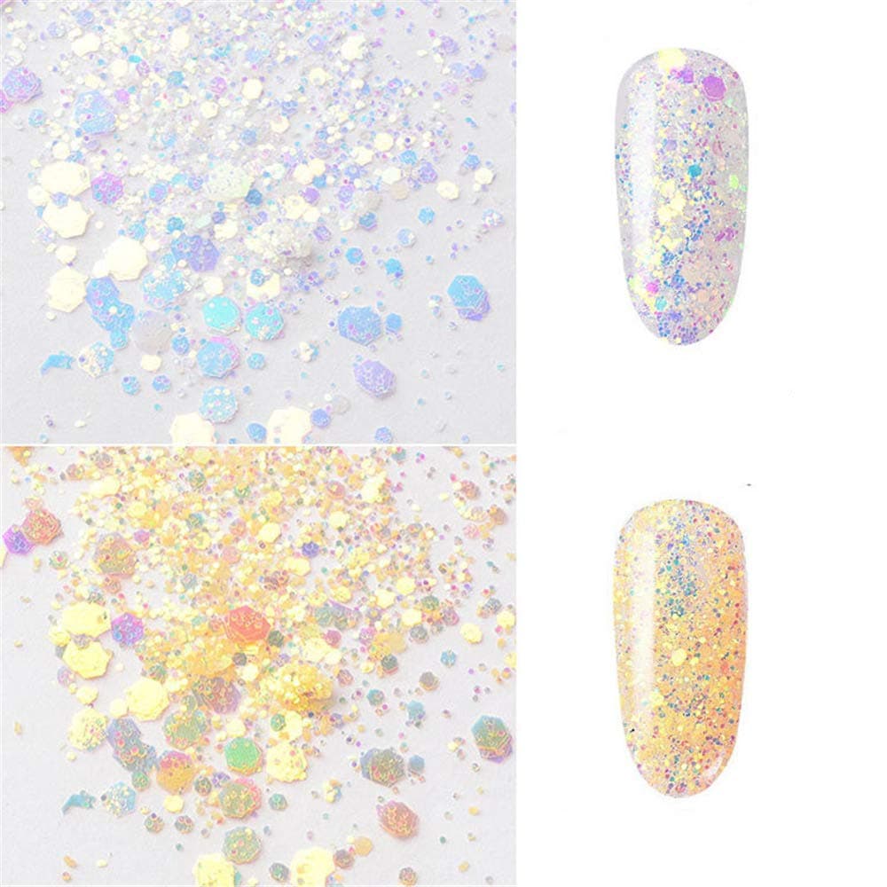 1 Pot Optical Light Change Nail Sequins Mixed Size Flakes Chameleon Nail Art Glitters 3d Manicure UV Gel DIY Accessories Charm Nail Art Decoration (B003)