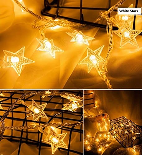 6M/19 Ft 40 LED Battery Powered Fairy Star String Light Warm White for Patio Wedding Bedroom Indoor Princess Castle Play Tents