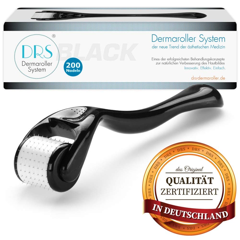 DRS BLACK Dermaroller with 200 round needles, the classic, needle length:2.00mm
