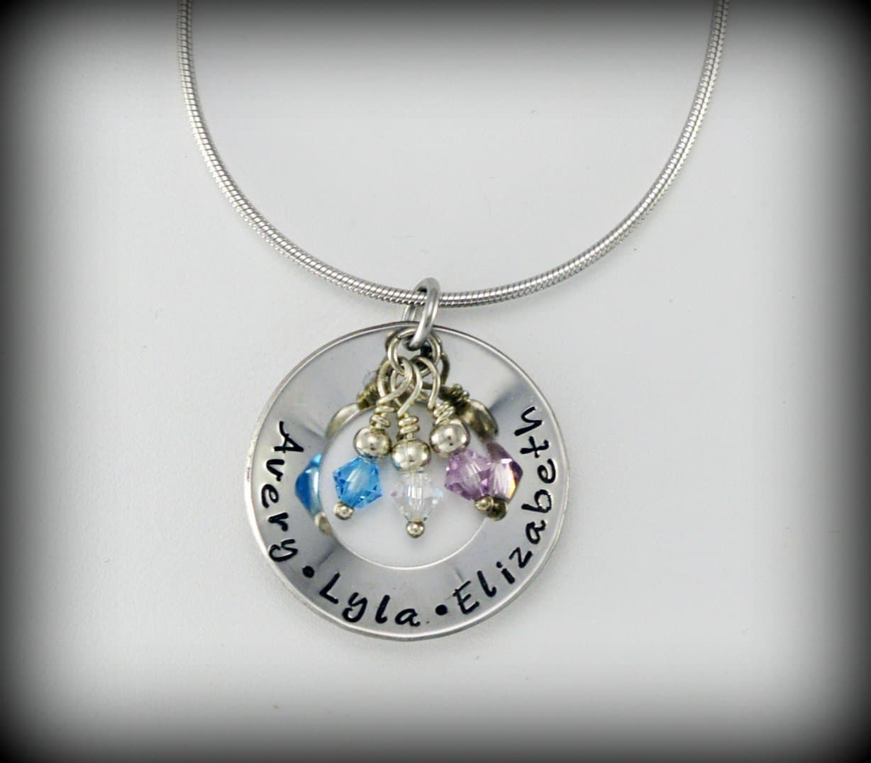Personalized Mother's Washer Necklace with Birthstones