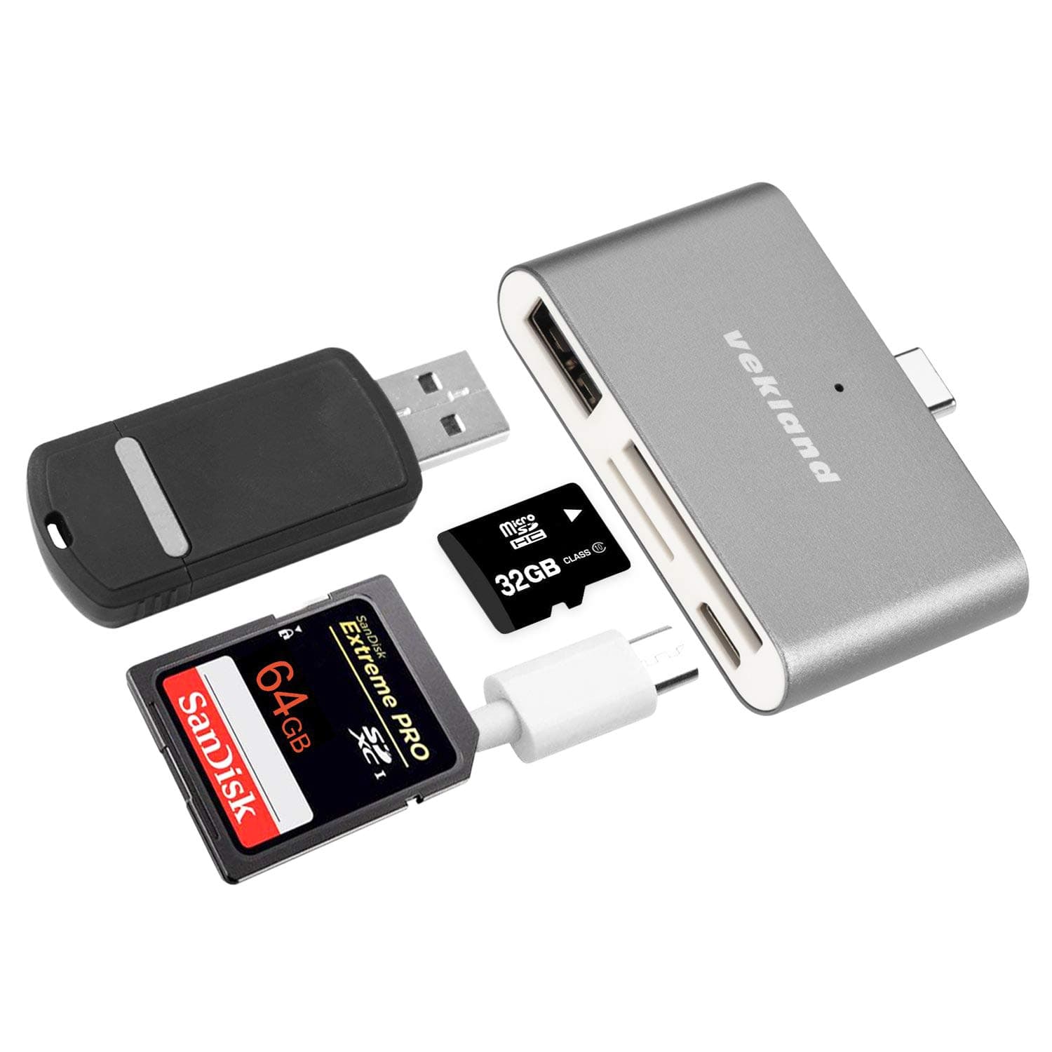 Vekland Micro USB C OTG to USB 3.0 Adapter Card Reader, USB C Hub 2-Slot SD/TF/Micro SD Port Card Reader, USB Port with USB C Male Connector for Type C Smart Phones, Tablets&Laptops with OTG