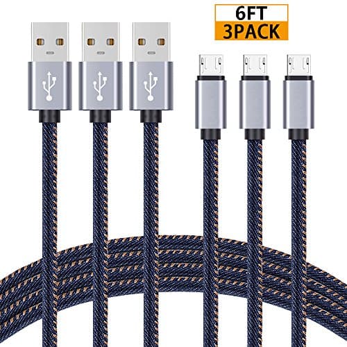 Micro USB Cable Additt 3Pack 6FT Jean Braided High Speed USB 2.0 Micro USB Charger Cables Android Fast Charger Data Charging Cord for Samsung Galaxy S7 Edge/S6/S5/S4,Note 5/4/3,HTC,LG,Tablet