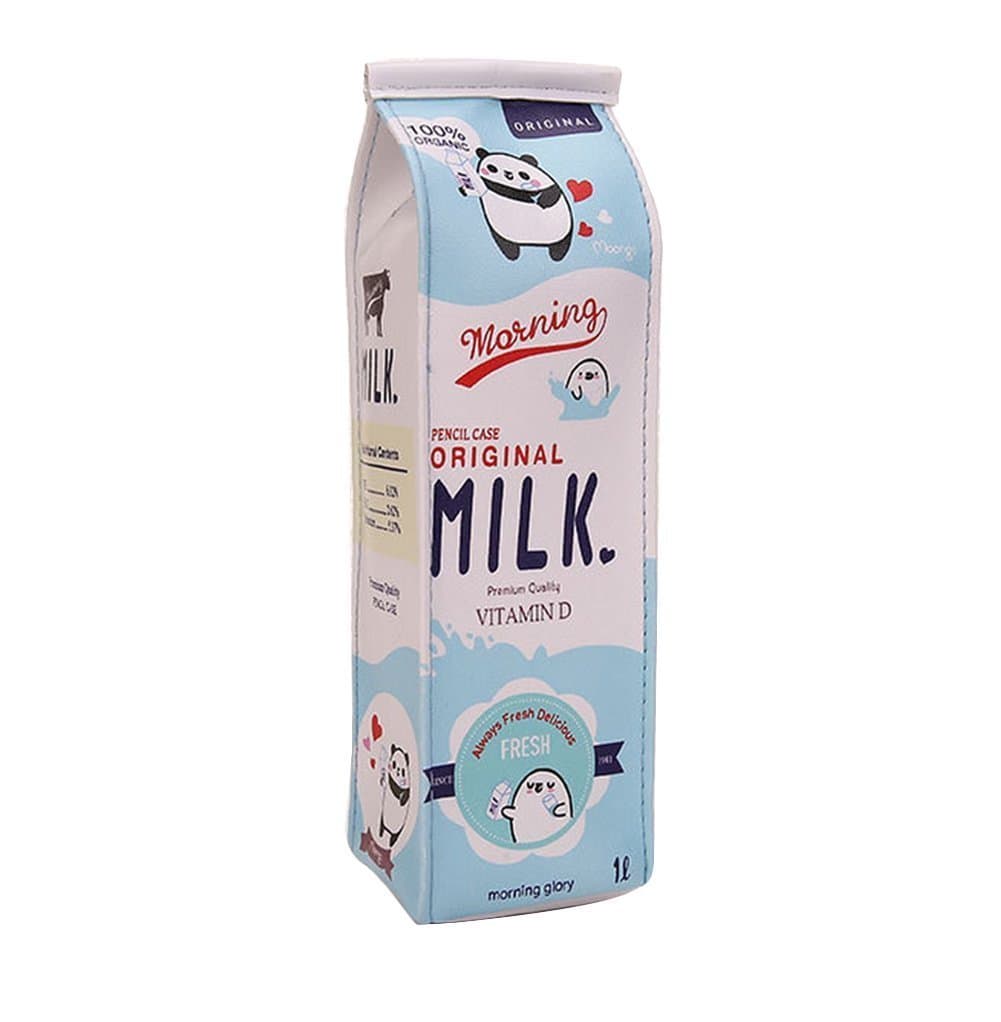 Leisial Novelty Pen Pencil Case Large Capacity Creative Simulation Of Milk Cartoon Pencil Case With Zipper Cute PU Makeup Bag Kawaii Stationery Pouch for Student Office School Supplies