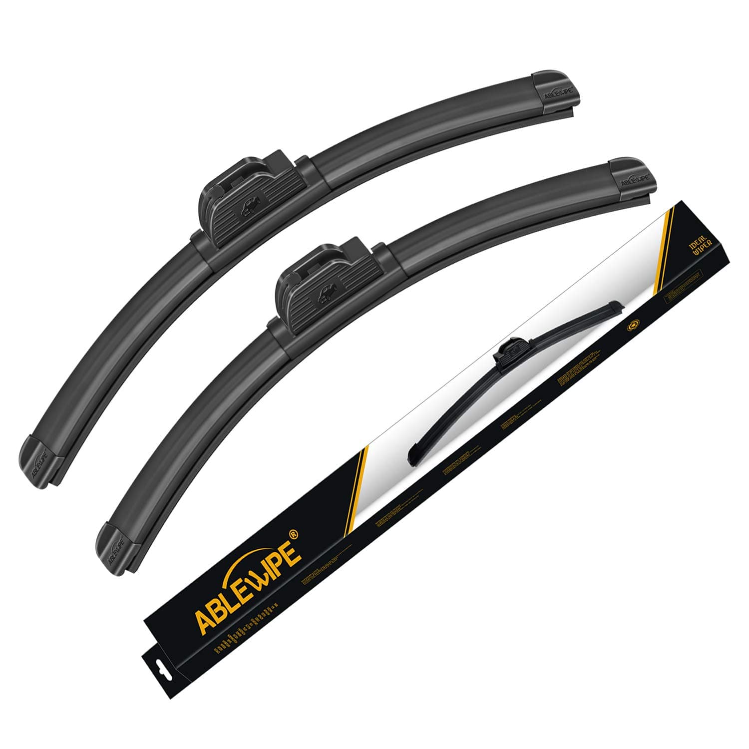 Windshield wiper baldes, 20" + 17" Winter Summer Bracketless Beam Wiper U J hook Beam Wiper Blades by ABLEWIPE NO. 1932-2 (set of 2)