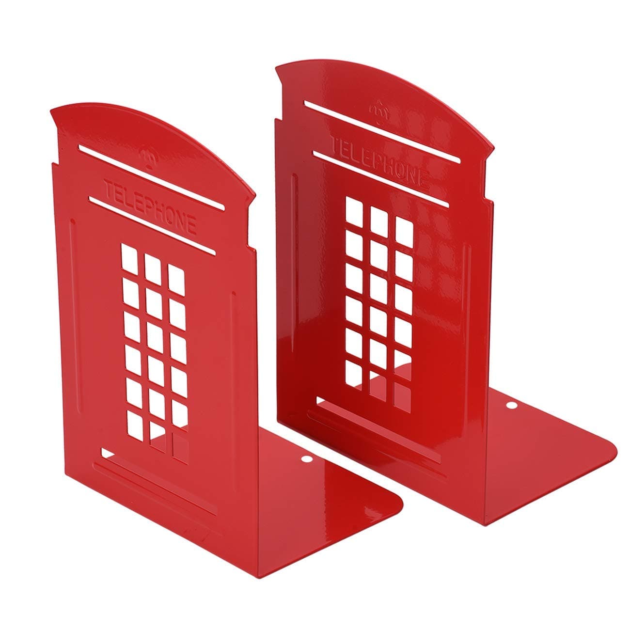 AROGEAR Metal Bookends Sturdy Stable Solid Antiskid Telephone Booth Style Decoration for Bedroom Library Office School Supplies Stationery Gift (2 Pair)