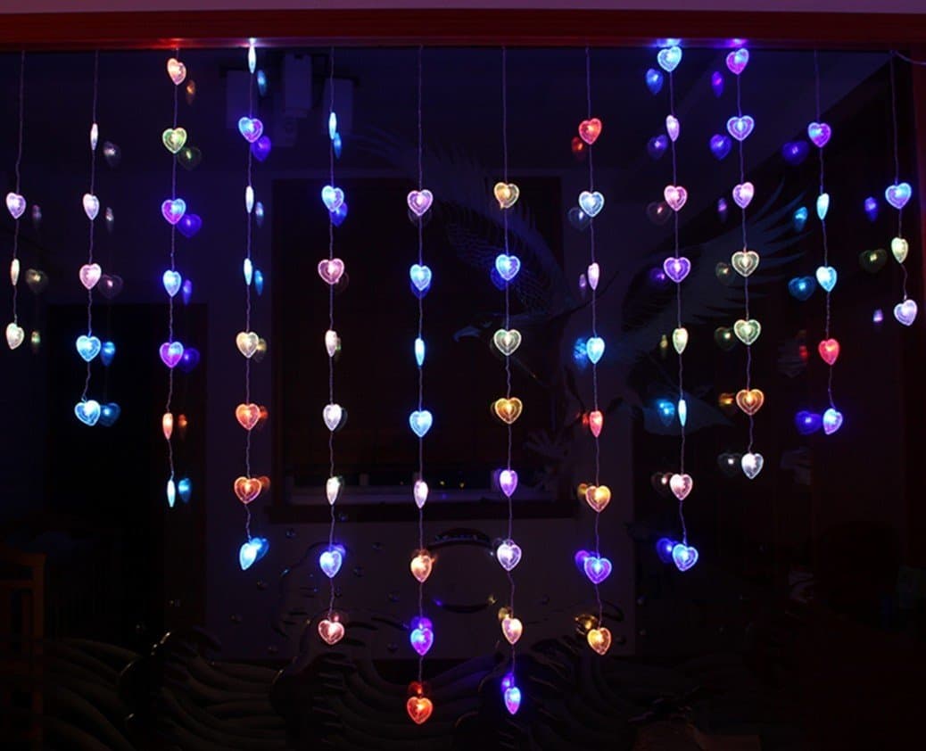 LED Light Love Heart-shaped Curtain Light flashing lights string lamp creative birthday wedding dress romantic layout gift lamp 2*1.6m
