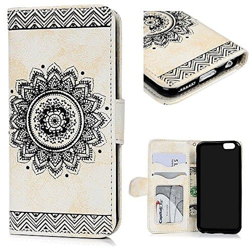 iphone 6s cover, iphone 6s case, Liberwill Wallet Cover PU leather Cover Kickstand Floral Pattern Credit Card Slots Protector for iphone 6 w/ Screen Protector Hand Strap (iphone 6 - White)