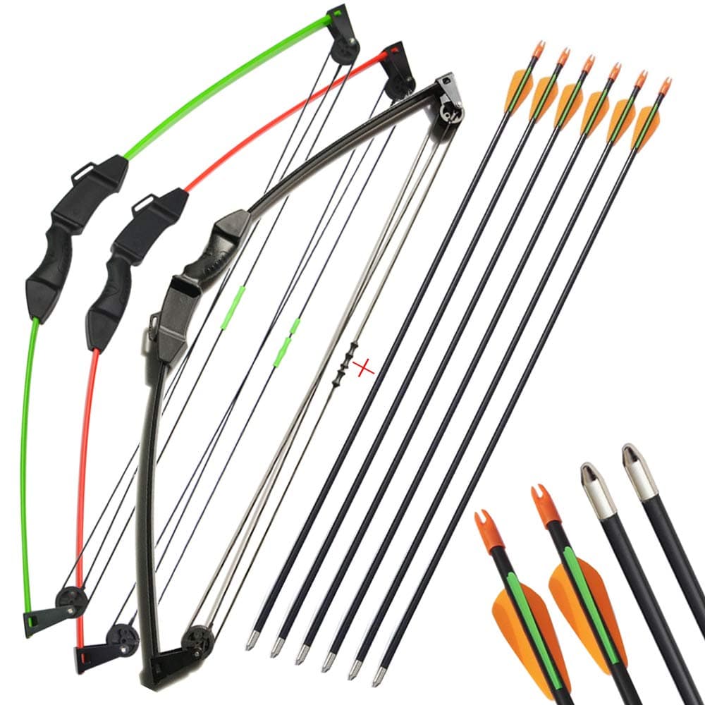Youth Compound Bow and Arrow Set 12lbs Archery Junior Compound Bow Kit Practice Training Bow Including 6 Fiberglass Arrows