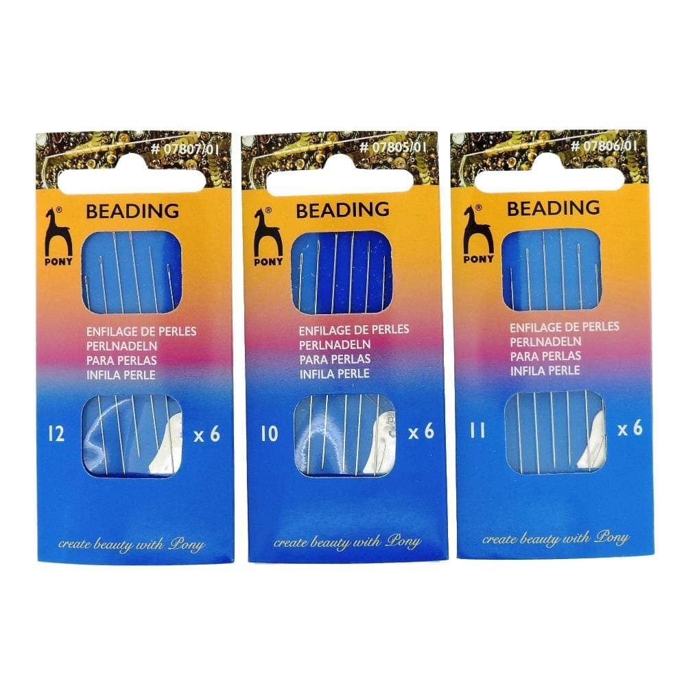 Bundle of 3 Packs (18 Needles Total) Pony Beading Needles Size 10, 11 & 12 - one Pack of Each