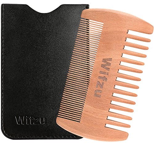 Wooden Beard Comb with Durable Case, Dual Action Fine and Coarse Teeth - Portable Beard & Mustache Combs for men, Perfect for Balms and Oils(Peach Wood)