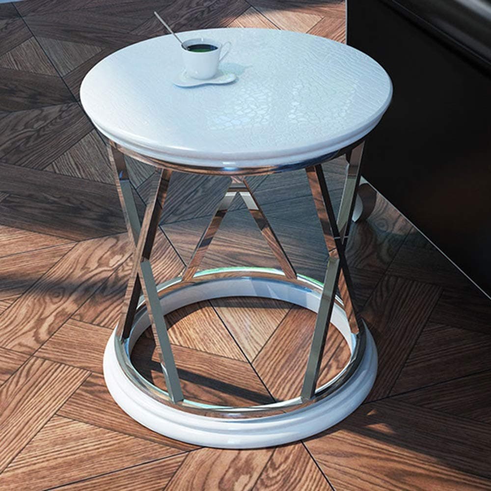 Lapdesks ZR-Wall table Side Table, Stainless Steel Round Table, Living Room Sofa Side Cabinet/Balcony Small Coffee Table (Color : Chrome-white)