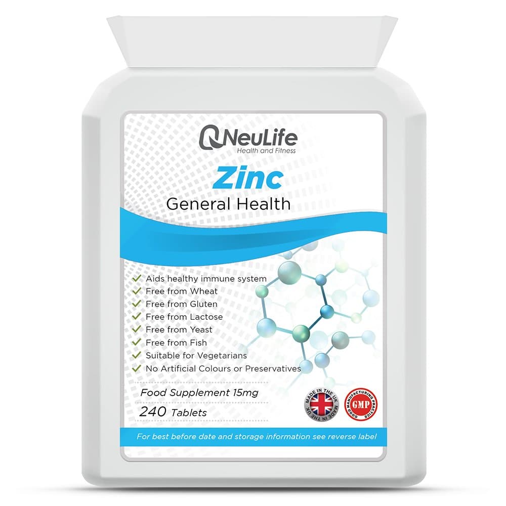 Zinc Citrate 15mg Tablets x 240 | 150% NRV/RDA | Support of Immune System, Skin Health, Hair & Nails & Fertility | Suitable for Vegetarian & Vegan | Neulife Health and Fitness Supplements