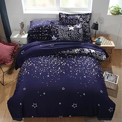 EsyDream Solar System Universe Outer Space Sarts Print Kids Bedding Bedspreads Sets No Comforter,Twin Size 3PC/Set(1 Duvet Cover +2 Pillowcase)