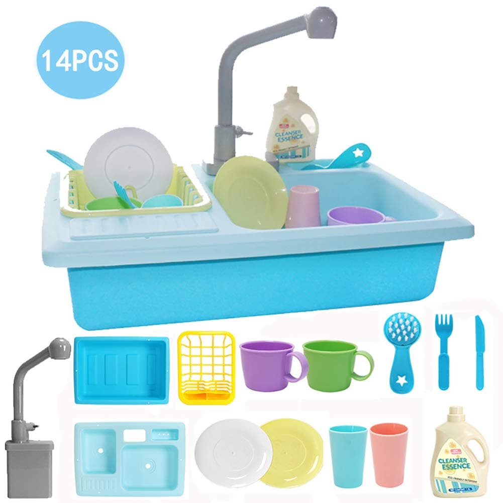 Overstep Children Pretend Toys Plastic Analog Electric Dishwasher Automatic Circulating Sink Dishwashing Toy Kitchen Sink Educational Toys