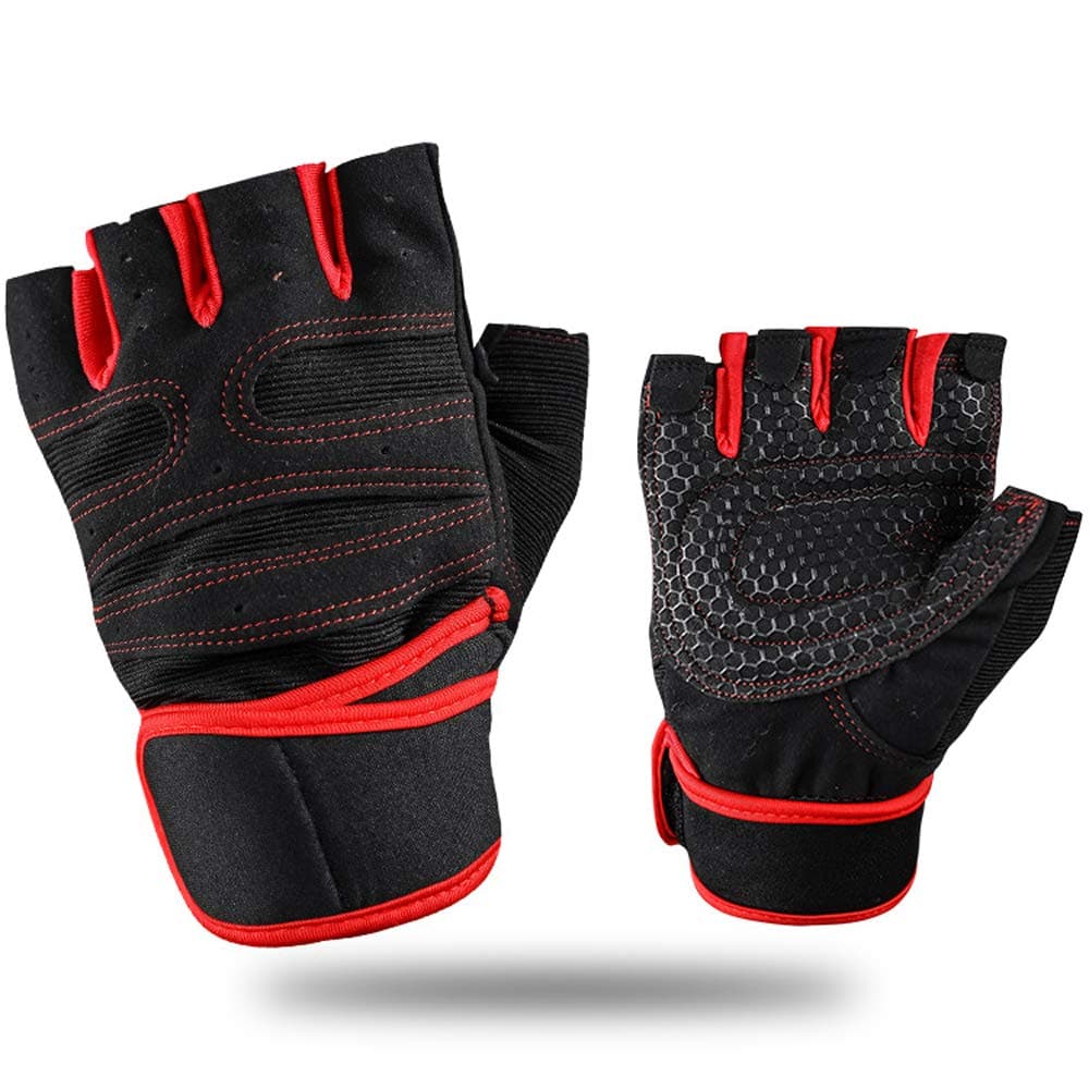 Feleph Weight Lifting Gloves with Wrist Wraps Support Workout Gloves for Men/Women Half Finger Gym Gloves for Fitness, Exercise, Gym Cross Training,Breathable Non-Slip, Strong Grip(Red, XL)