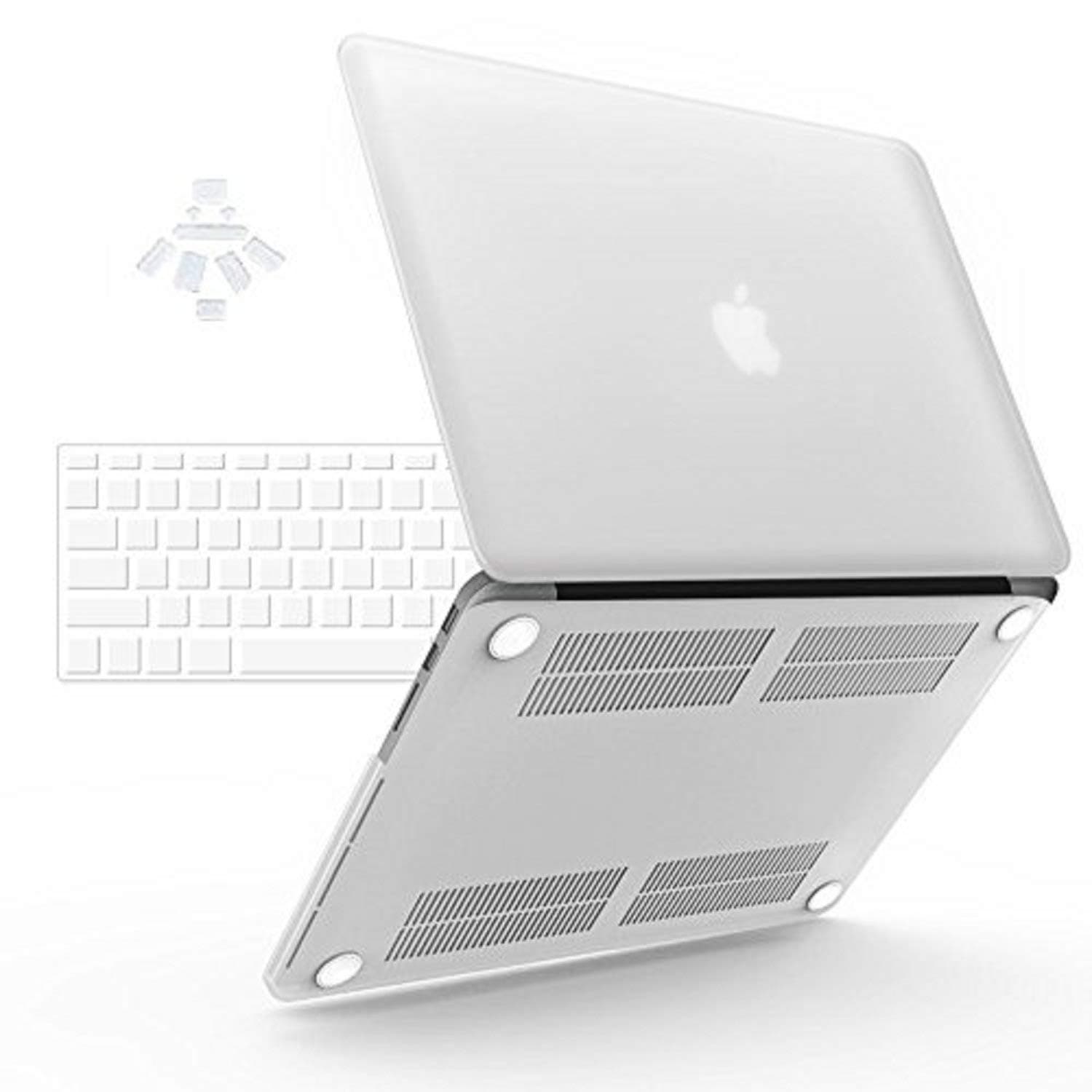 midkart Matte Smoke Frost White Hard Shell Rubberized Finish Case Cover with Logo Cut, Silicon Keyboard & Dust Plugs for MacBook Air 13.3 Inches Model A1369/A1466