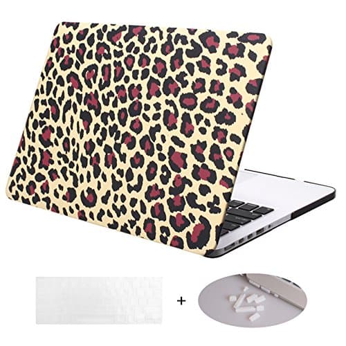 DWON MacBook Case Pro 13 Inch with Retina with Keyboard Cover and Dust Plug for Apple MacBook Pro 13 Inch Sleeve Model (A1502/A1425, Version 2015/2014/2013/end 2012) - Small Leopard
