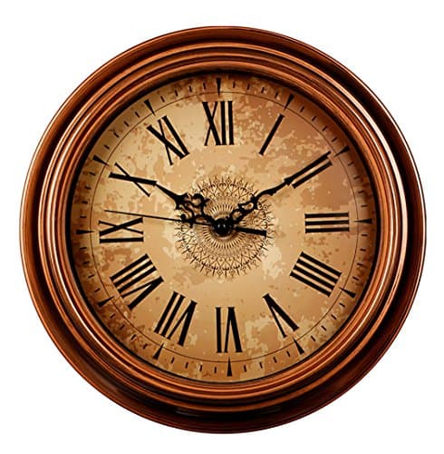 AIOLOC Vintage Wall Clock Silent Non-ticking Classic Quartz Wall Clocks Decor Living Room Roman Numeral Clocks Gold Brown 12 Inches