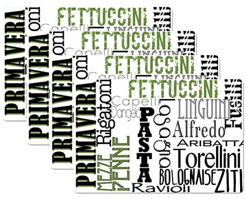 GOURMET PRO 32797 Pasta Typo Offset Printed Placemat Set (4 Pack), 12 x 18", Green, 4 Piece