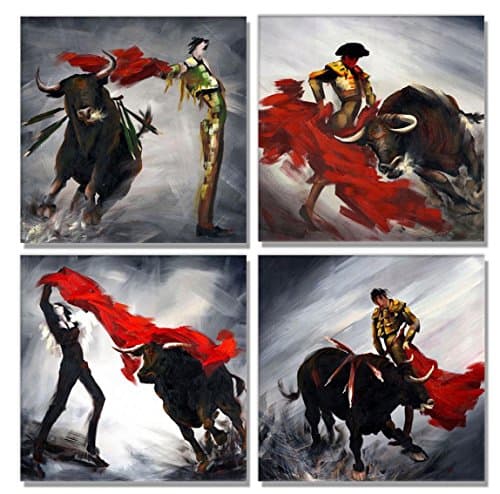 SmartWallArt - 4 Panel Large Size Similar Wall Art - Spanish Gypsy Dance the Matador and Cattle Quadrate Painting - 4 Panels Similar Picture Print on Canvas for Living Room Decor Or as A gift