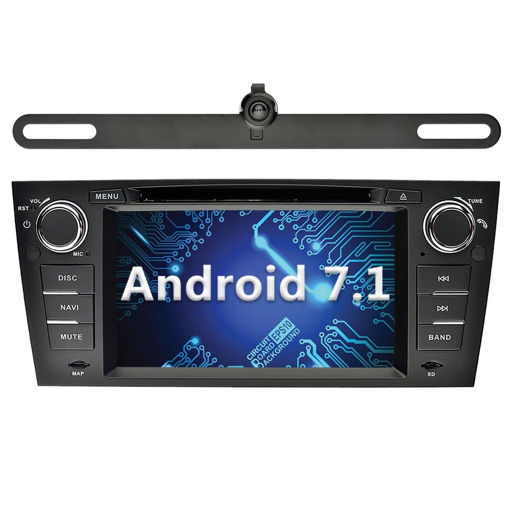 YINUO 7 inch Android 7.1.1 Nougat Quad Core Car Stereo 1Din HD Touch Screen Car Radio Receiver DVD GPS Navigation for BMW E90/ E91/E92/E93 Free Mic 8GB Map Card (Navigation with Camera 2)