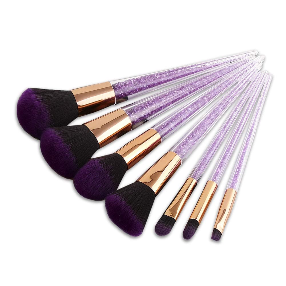 BBL 7Pcs Makeup Brush Set professional Foundation Blending Highlighting Powder Liquid Cream Tapered Concealer Contour Eye Shadow Blush kabuki Makeup Brushes Purple Crystal (Without Case)