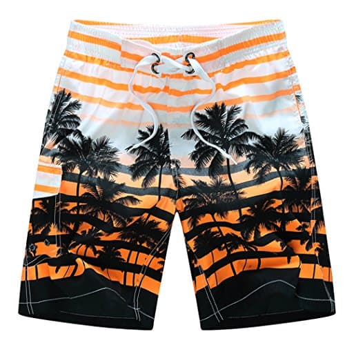 MOUNTEC Men's Swim Trunks Coconut Tree Printing Board Shorts Small Orange