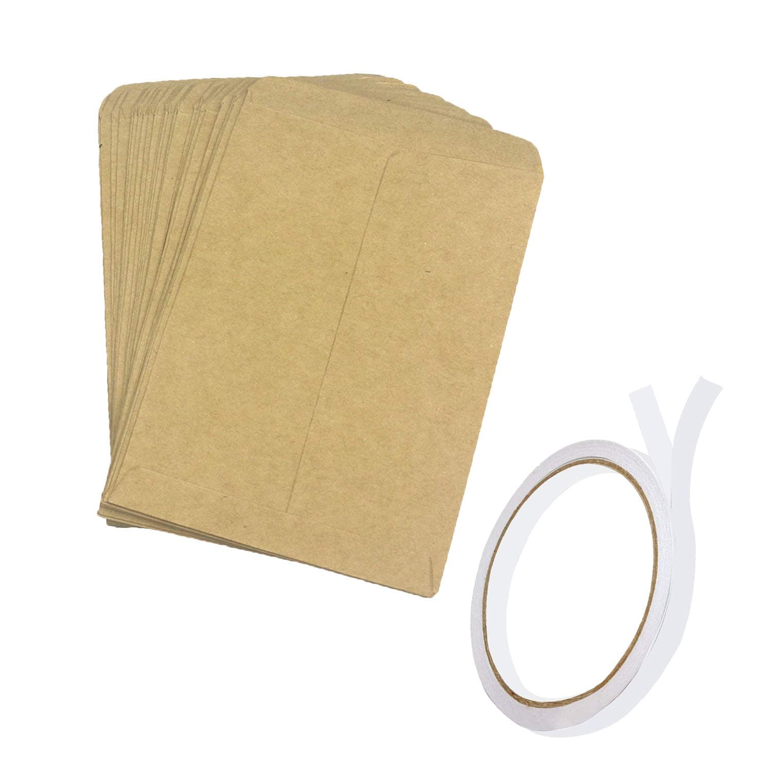 Trasfit 100 Pack Seed Envelopes with Double Sided Adhesive Tape, Brown Kraft Mini Envelopes Seed Paper Bags Seed Packets for Home and Garden Use