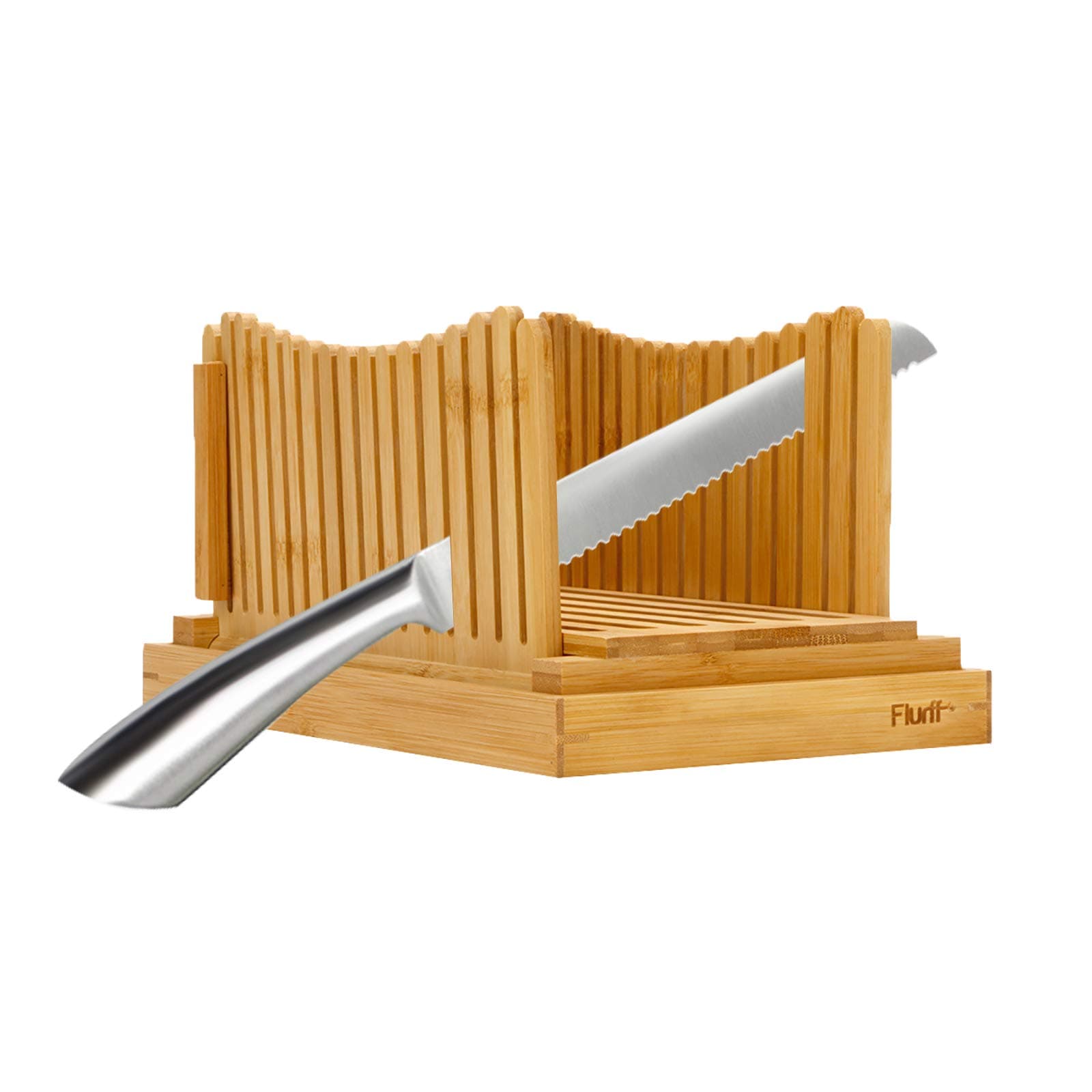 Bamboo Bread Slicers for Homemade Bread with 9" KNIFE, Compact Foldable Bread Slicer Guide, Bagel Slicer