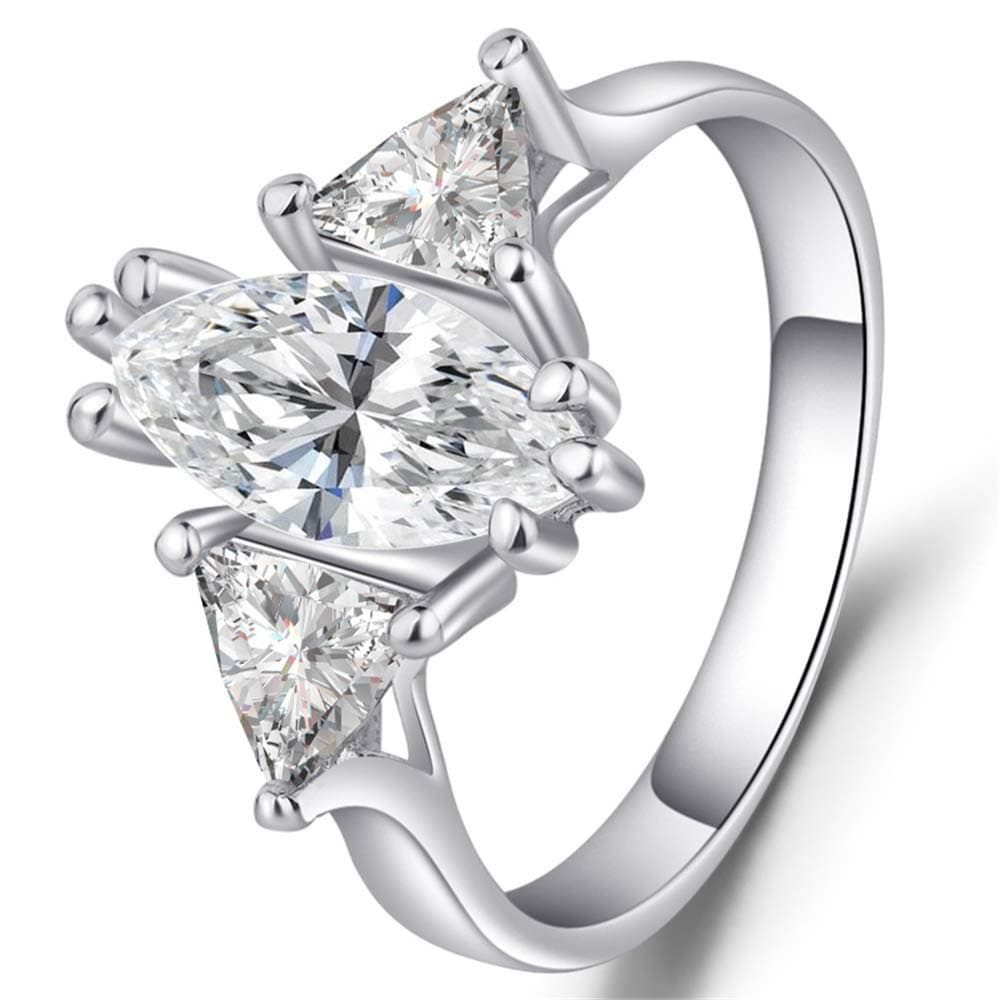 925 Sterling Silver Ring Square Perfect Cut 3Ct Cubic Zirconia Rings CZ 3-Stone Eternity Engagement Wedding Band Ring for Women (US Code 8)