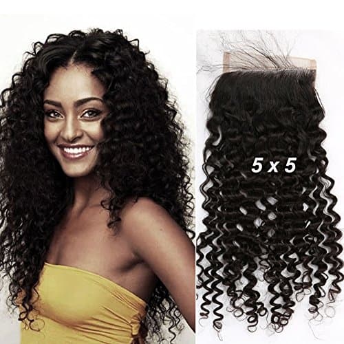 Sent Hair 5x5 Deep Curly Wave Lace Closure 100% Human Hair with Baby Hair Brazilian Virgin Hair Closure Free Part Natural Color 12 inch