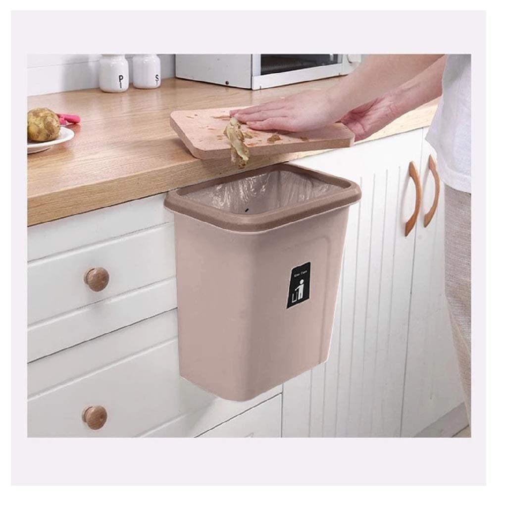 Hefine Kitchen Hanging Garbage Bin,Portable Over The Cabinet Door Push-top Trash Holder Automatic Return Lid Wastebasket Trash Can Organizer Cupboard Storage Food Waste Bins Basket Junk Box (Coffee)
