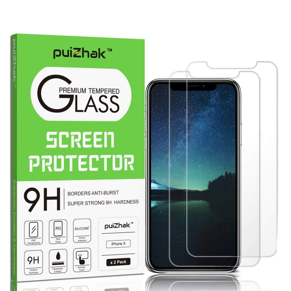 PUIZHAK 2 PACK Ultra Slim 0.3mm Durable 9H Anti Fingerprints Scratch Resistant Bubble Free Case Friendly Clear HD Tempered Glass Screen Protector For Iphone X, iphone 11