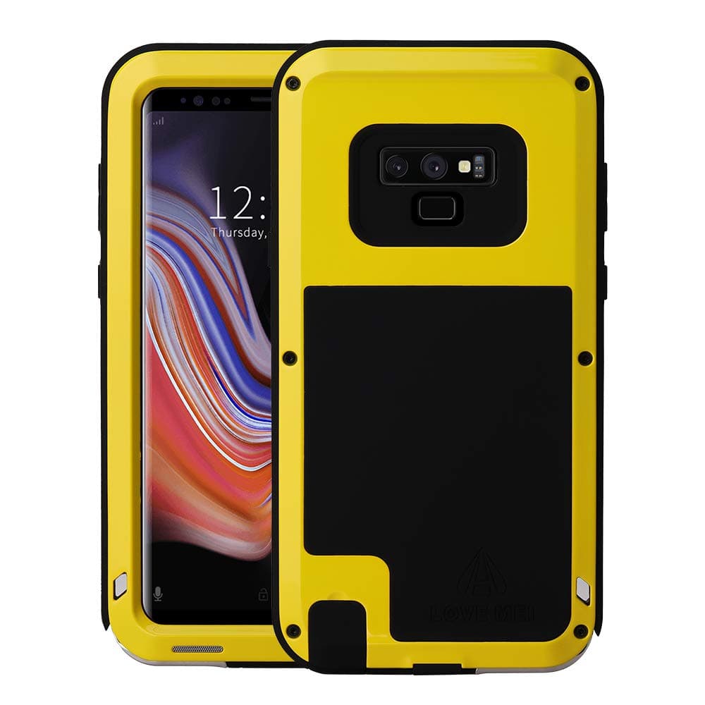 Galaxy Note 9 Case, Armor Aluminum Alloy Cover Heavy Duty Gorilla Glass Rubber Waterproof Shockproof 360 Protective Military Outdoor Men Bumper Samsung Galaxy Note 9 Case 2018 Feitenn - Yellow