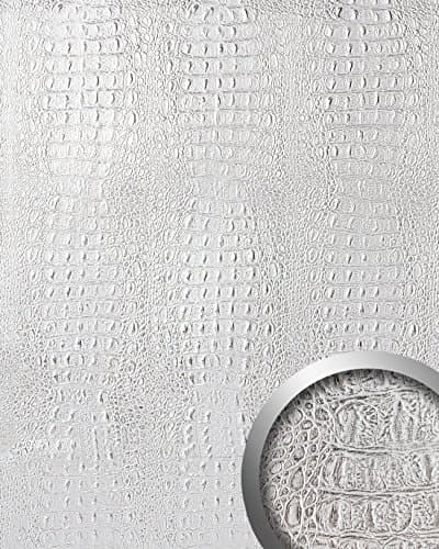 WallFace 13520 Croco Wall Panel Textured 3D Interior Decor wallcovering Decoration self-Adhesive Silver Grey 2.60 sqm