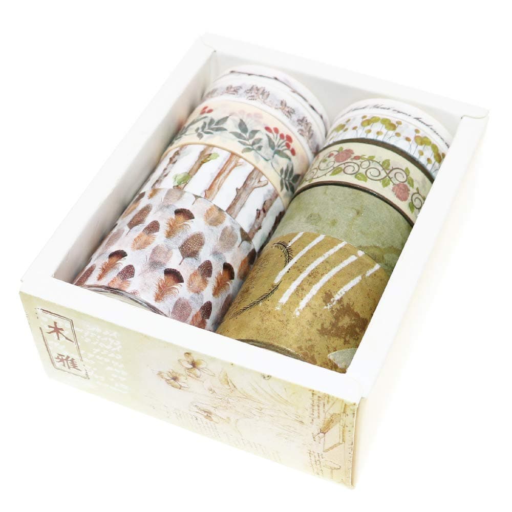 BITEYI Washi Tape Set 10 Rolls Masking Tape Multi-Pattern-Themes Sticky Paper Tapes for DIY Decorative Craft,Bullet Journal,Gift Wrapping,Scrapbook (Wood Art)