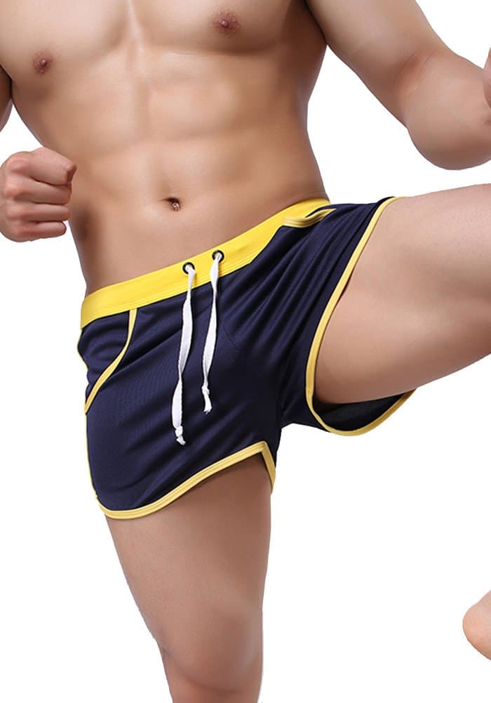 Mens Underwear Side Pocket Front Tie Inner Pouch Beach Shorts Sport Boxer Swim Pants
