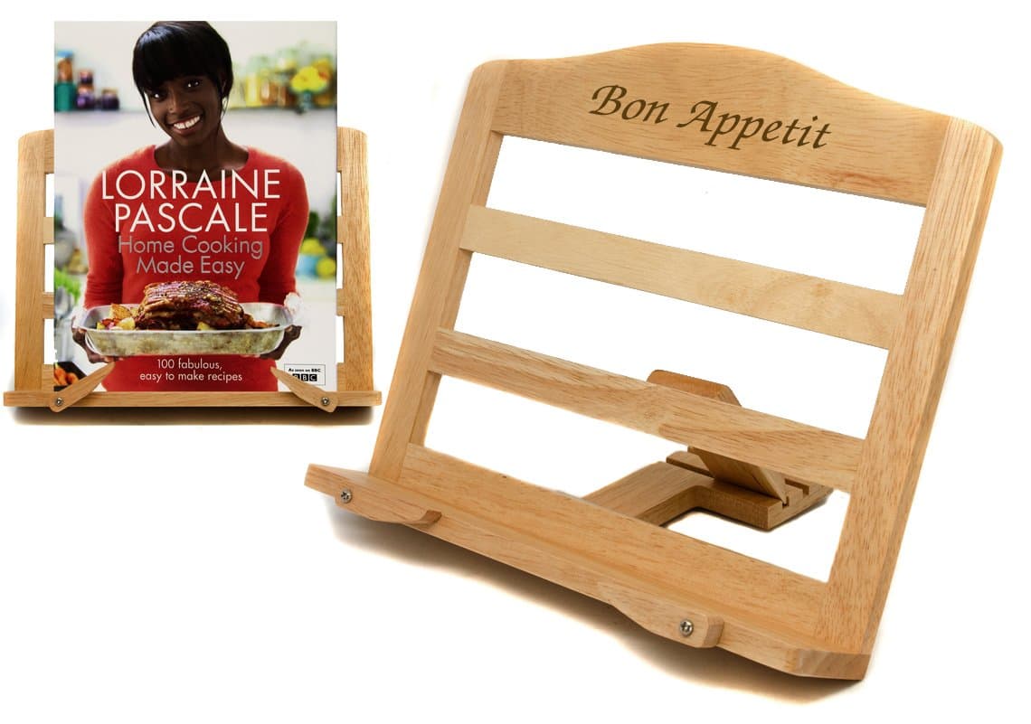 Personalised Adjustable Premium Rubberwood Cook Book Stand, Laser Engraved - Enter Your Own Custom Text