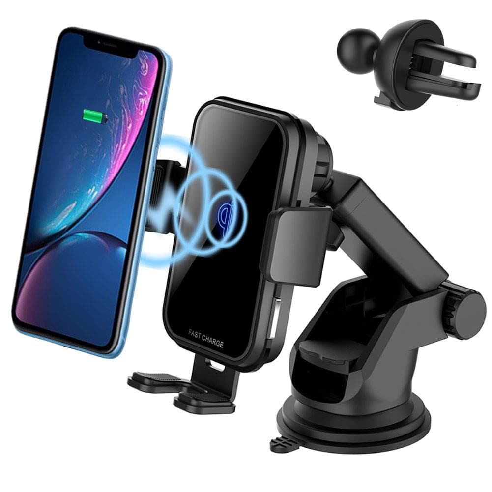 QINUKER Wireless Qi Car Charger Mount, 10W Fast Charging Automatic Clamping Airvent Dashboard Phone Holder For iPhone 11/11 Pro/11 Pro Max/XR/XS/XS Max/X/8/8+ Galaxy Note 10/10+/S9/S8/S7