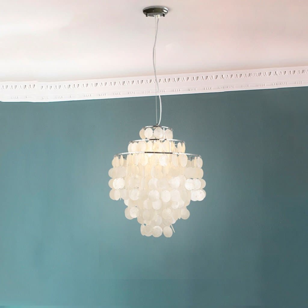 Modern Pendant lamp Mini Gift Children's Chandeliers, Creative White Shell lampshade Bedroom Villa Tassel Wind Bell E27 Ceiling Light (Size : M)