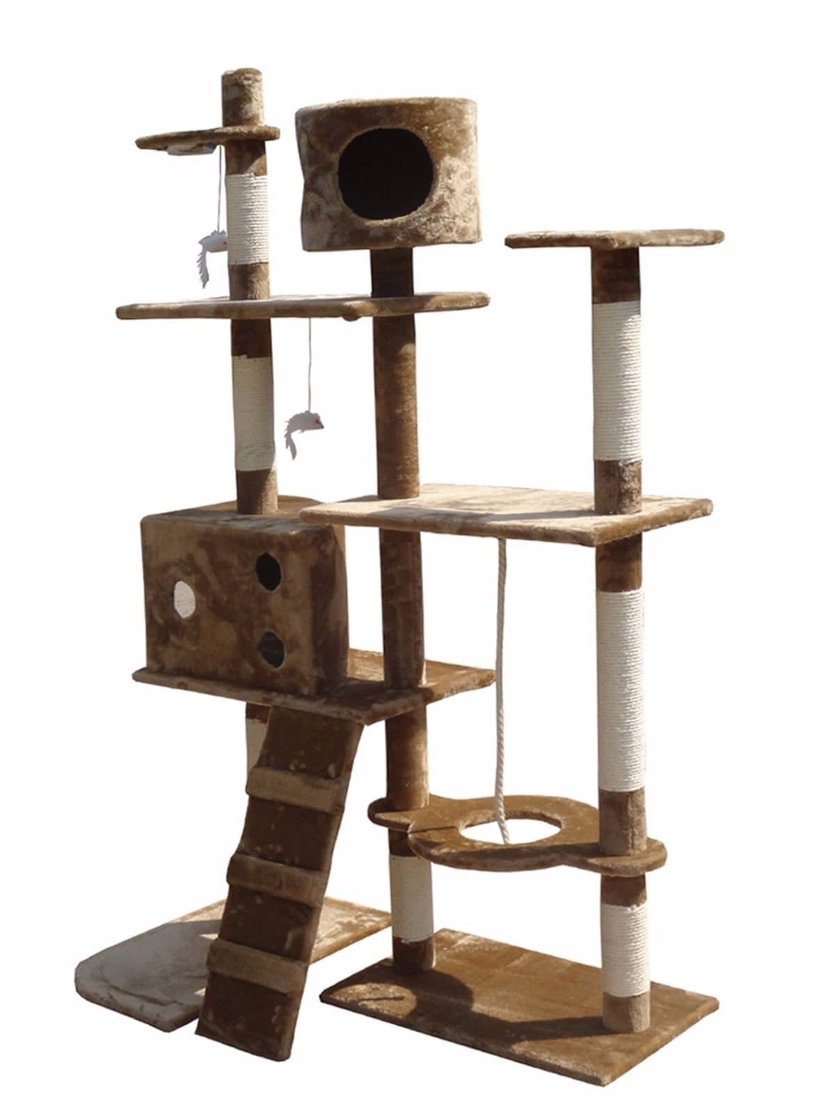 HOME HUT Cat Tree Activity Centre Scratcher Scratching Post Toys Bed with Cat Nip (Beige)