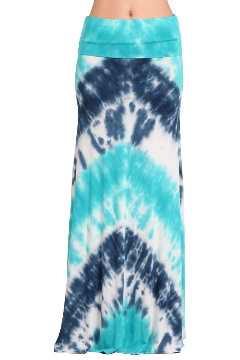 HEYHUN Womens Casual Tie Dye Solid Boho Hippie Long Maxi Skirt w Lace Detail S-3XL