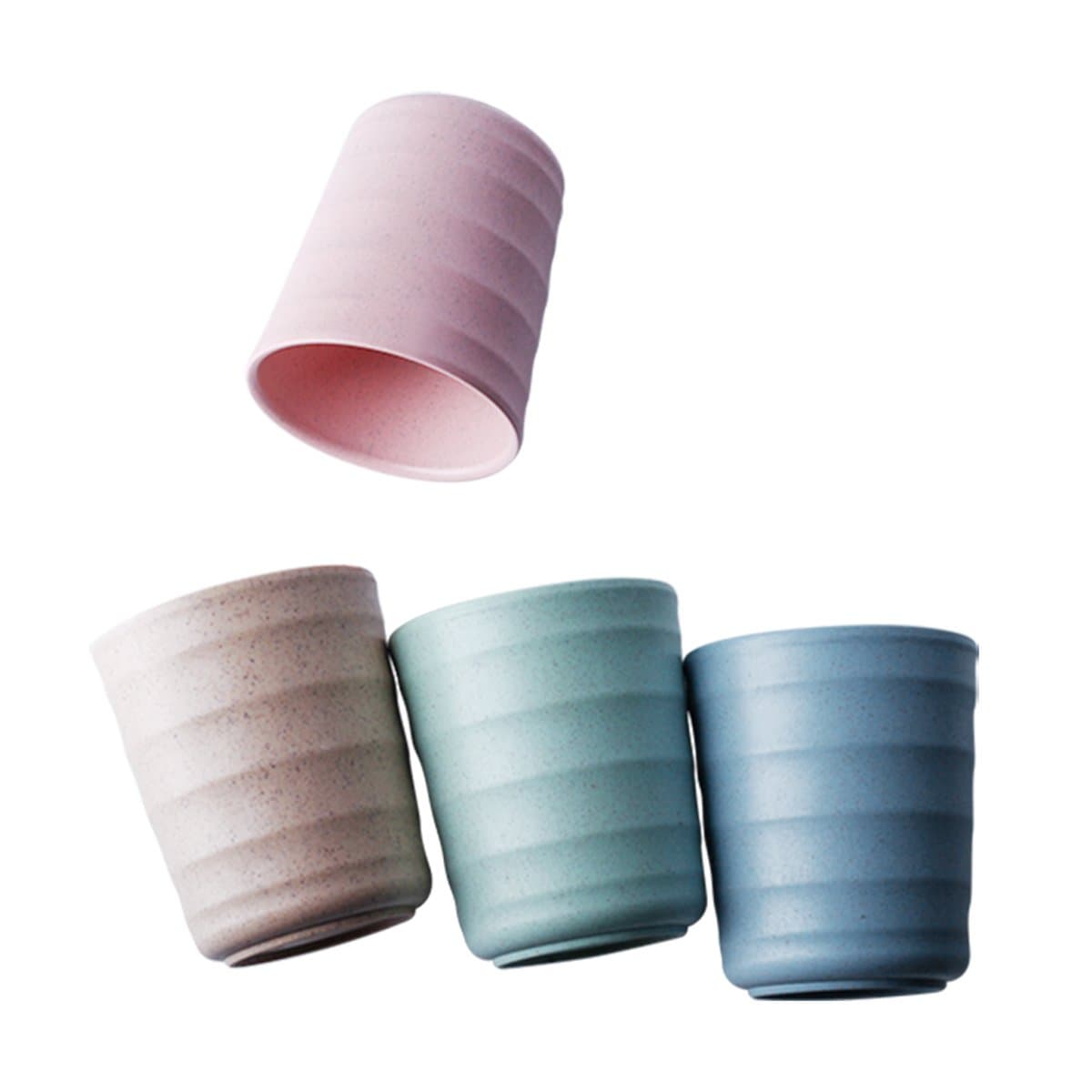 UPSTYLE Eco Friendly Wheat Straw Biodegradable Bamboo Plastic Mug Coffee Milk Tea Cup Size 200ml (Pack of 4,Green, Blue, Pink, Yellow)