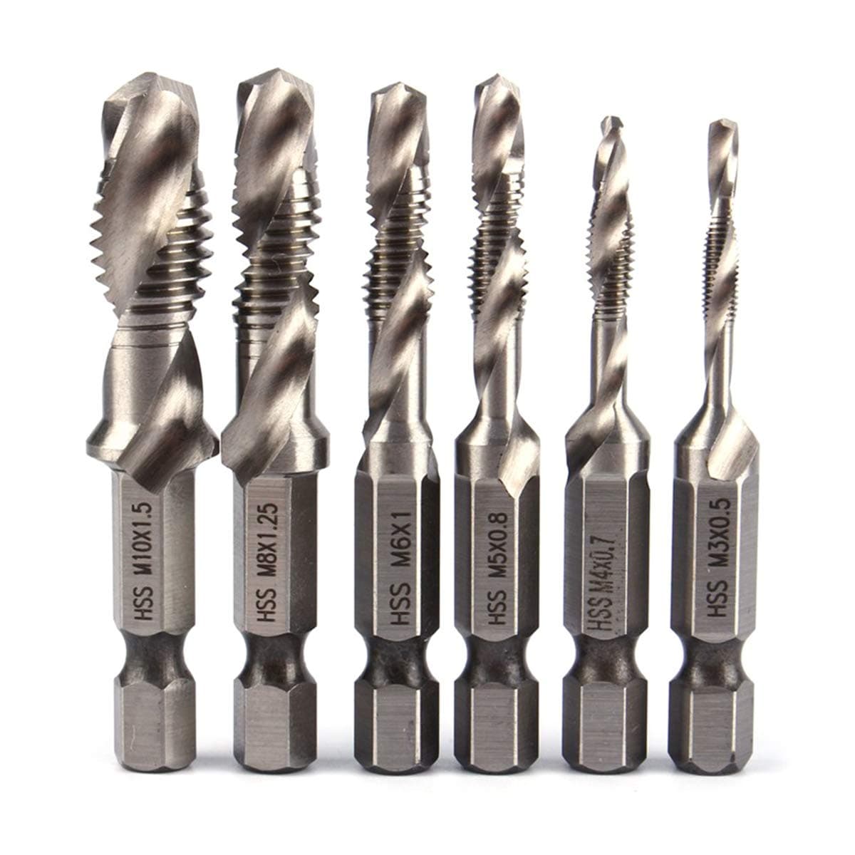 6 Pcs Hss Speed Steel Drill Bits Set 1/4 inch Hex Shank Metric Screw Taper Twist Drill Bit M3 M4 M5 M6 M8 M10