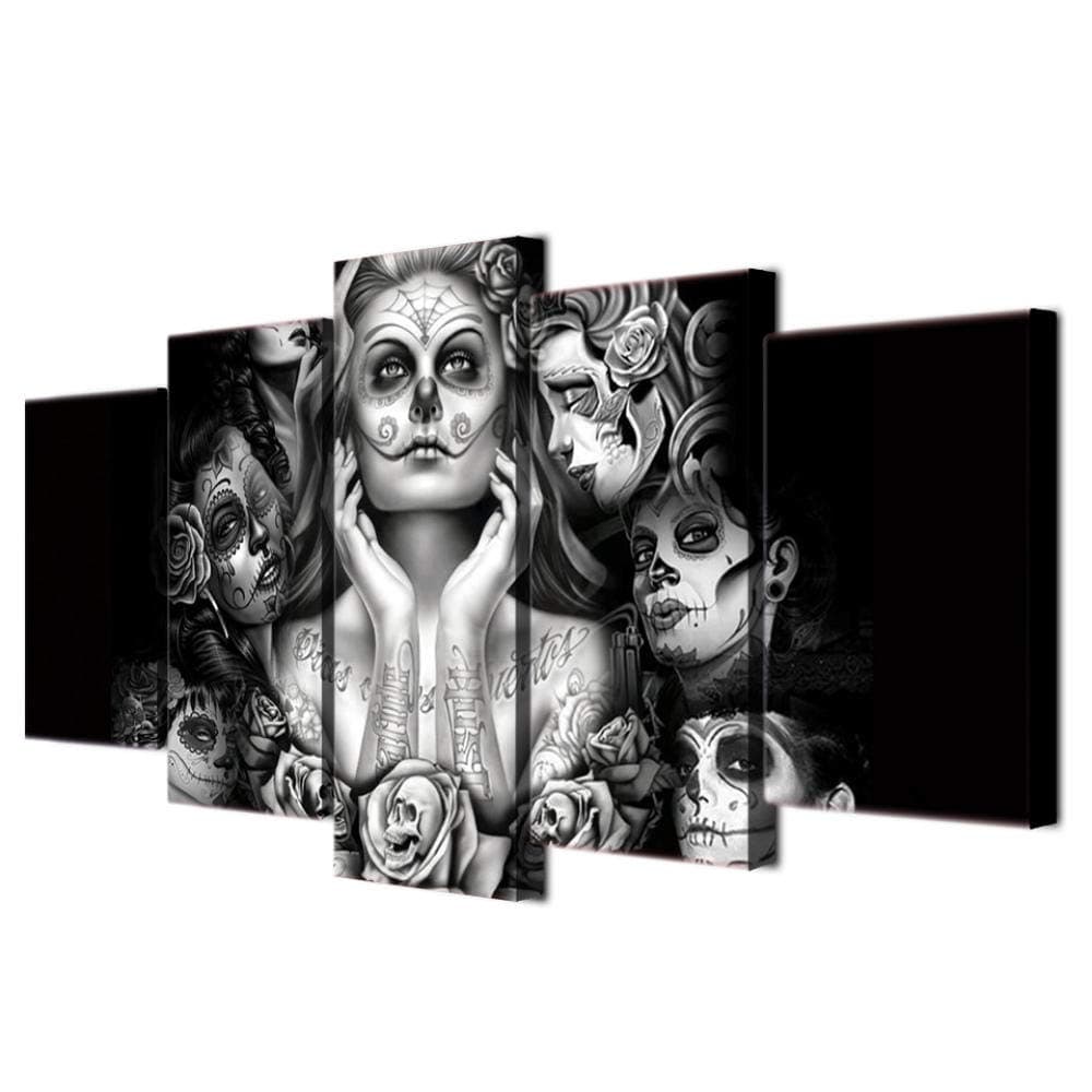 YFYW Home Decor Wall Art Posters Printed 5 pcs Canvas Day Of The Dead Face Painting Skull Pictures-40x60 40x80 40x100cm no frame
