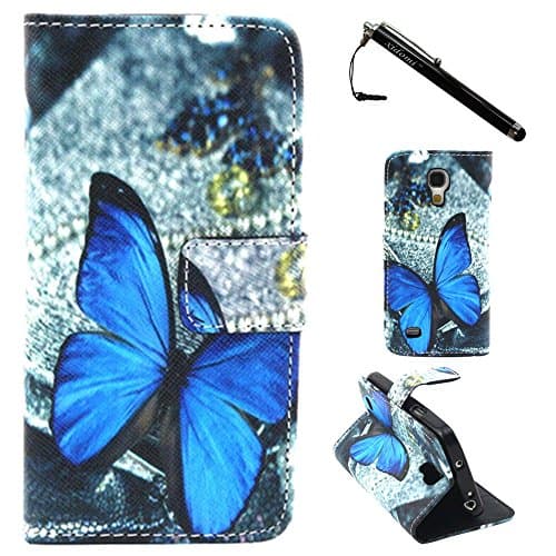 S4 Mini Case,Galaxy S4 Mini Case,Blue Butterfly Superior PU Leather Flip Wallet Protective Skin Case with Magnetic Clasp for Samsung Galaxy S4 Mini i9190(Built-in Credit Card/ID Card Slot)