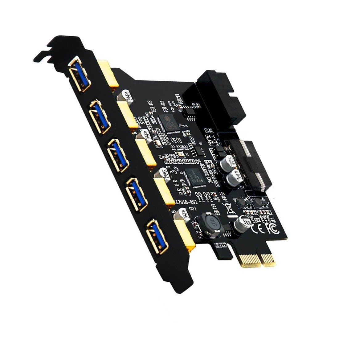 XinYS USB3.0 Superspeed 5 Ports PCI-E to USB 3.0 PCI Express Expansion Card - 5 USB 3.0 Ports with Large 4pin Male Power Connector,Internal 20-Pin USB3.0 Expansion Connector,Including 1X Power Cables