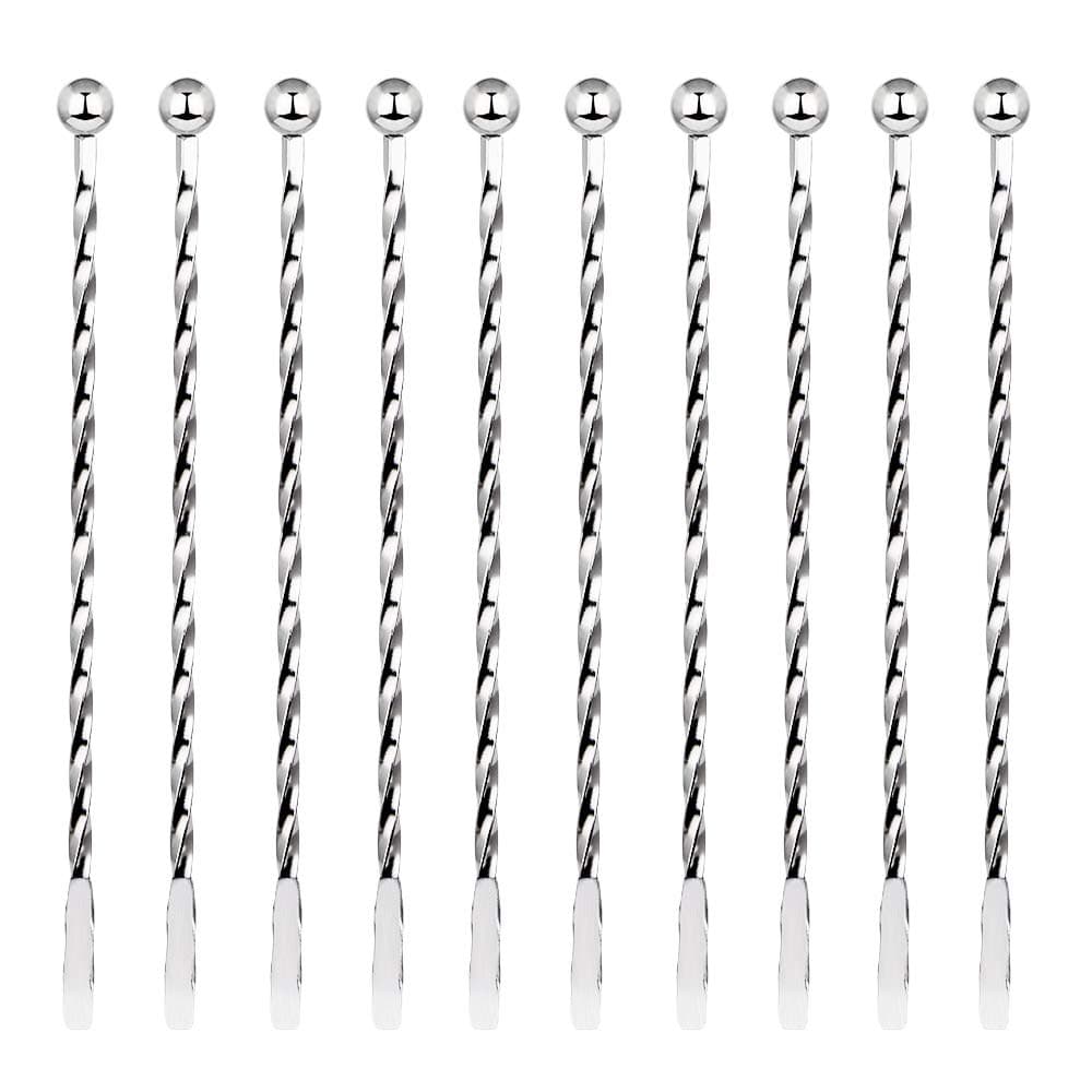 DECARETA 10 PCS Beverage Stirrers Stainless Steel Stir Mixing Drinks 7.5 Inch Coffee Beverages Cocktail Swizzle Stick with Small Rectangular Paddles